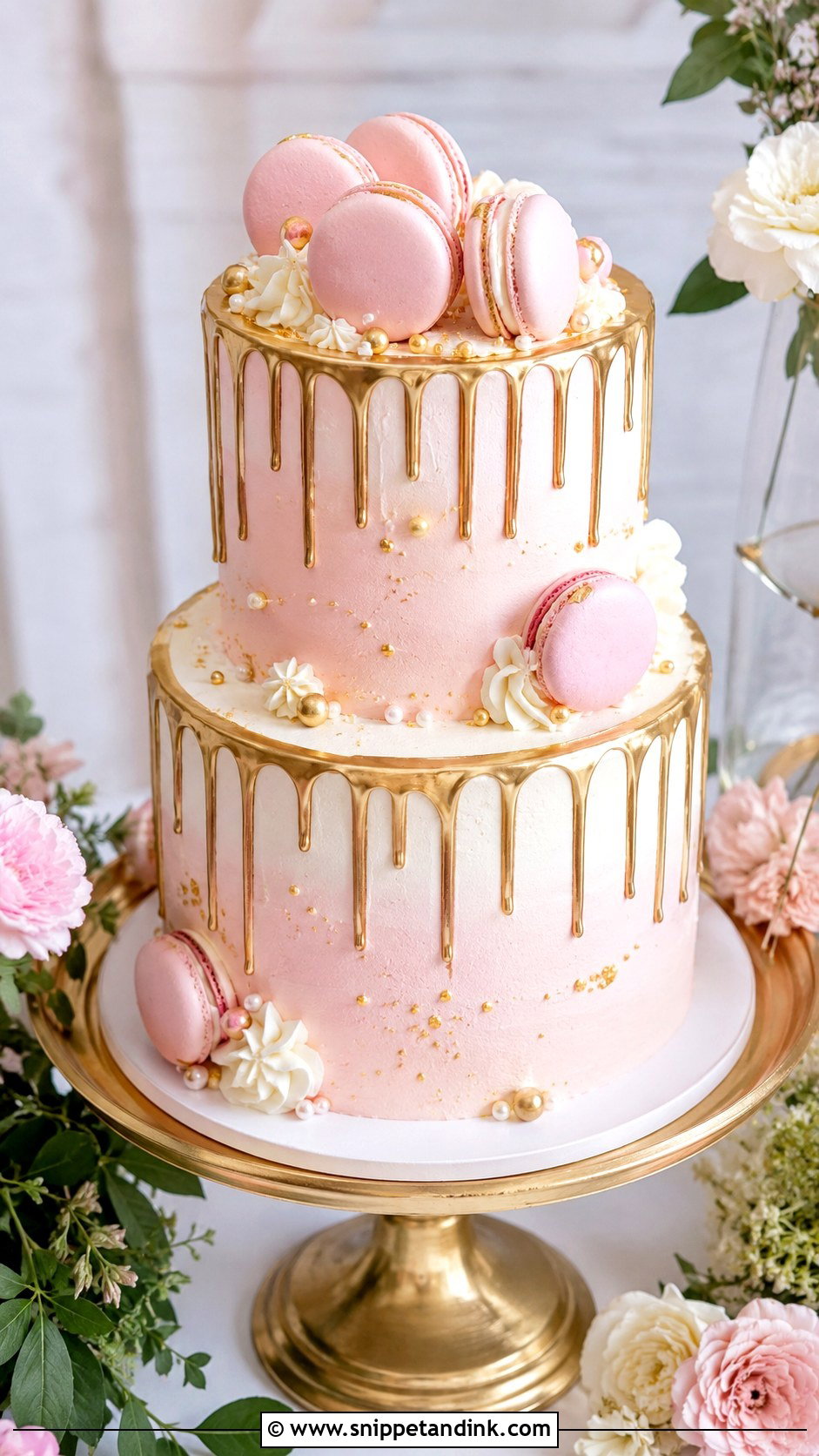 Pink White Gold Drip Wedding Cake - Snippet and Ink - 20 Pink White Gold Cake Ideas for Wedding
