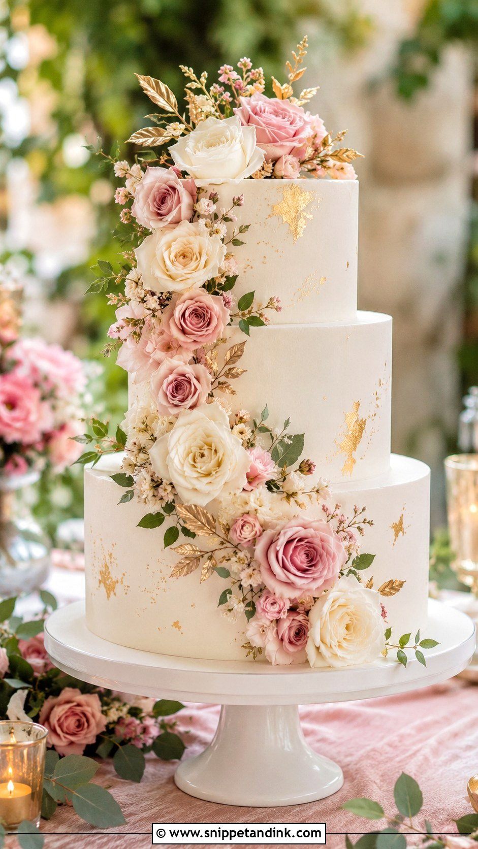 Pink White Gold Fondant Wedding Cake - Snippet and Ink - 20 Pink White Gold Cake Ideas for Wedding