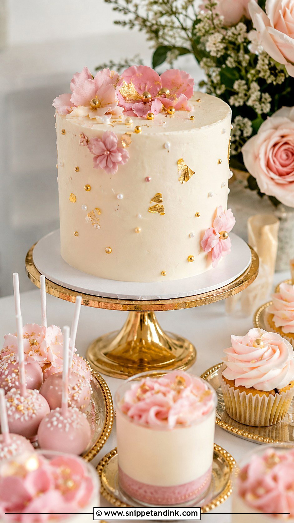 Pink White Gold Mini Wedding Cake - Snippet and Ink - 20 Pink White Gold Cake Ideas for Wedding