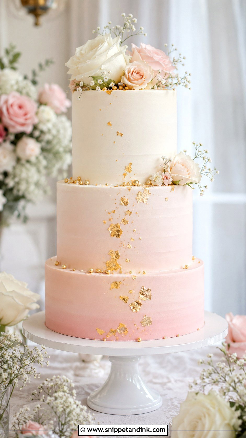 Pink White Gold Ombre Wedding Cake - Snippet and Ink - 20 Pink White Gold Cake Ideas for Wedding