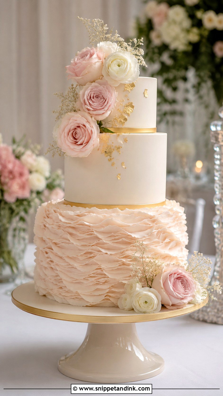 Pink White Gold Ruffle Wedding Cake - Snippet and Ink - 20 Pink White Gold Cake Ideas for Wedding