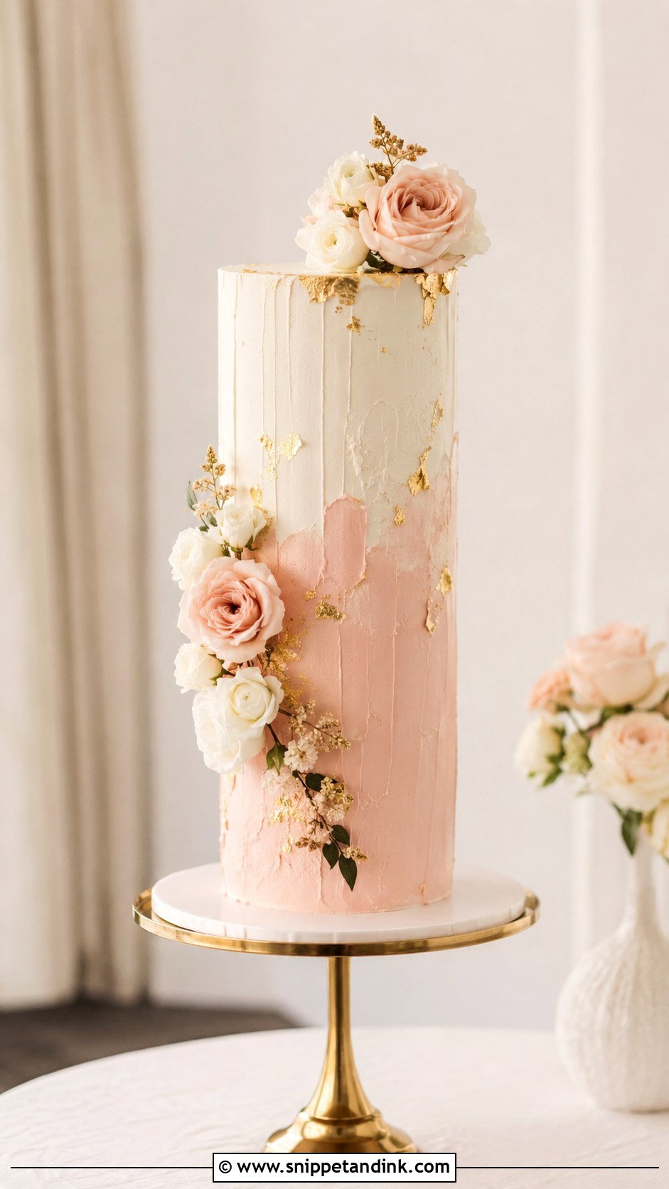 Pink White Gold Tall Wedding Cake - Snippet and Ink - 20 Pink White Gold Cake Ideas for Wedding