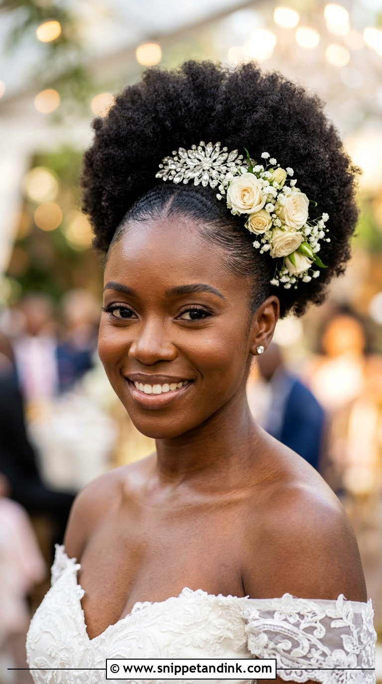 Pinned Back Afro Puff - Snippet and Ink - 20 Bridal Hairstyles for Black Women