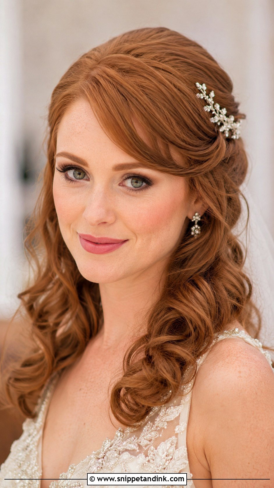 Pinned Back Bangs With Soft Curls - Snippet and Ink - 25 Wedding Hair Bangs Ideas