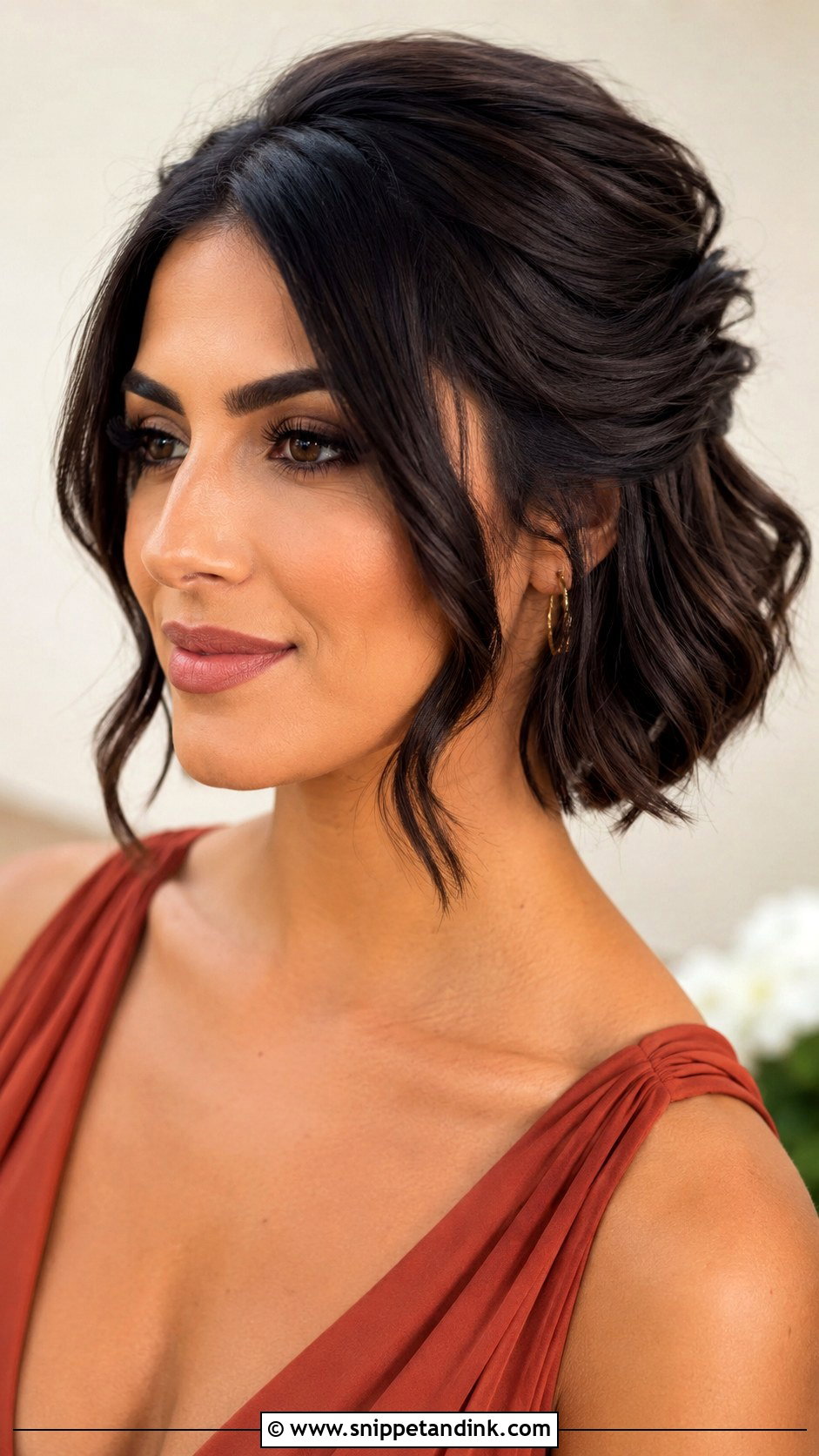 Pinned Back Bob Bridesmaid Hairstyle - Snippet and Ink - 30 Short Hair Bridesmaid Hairstyles