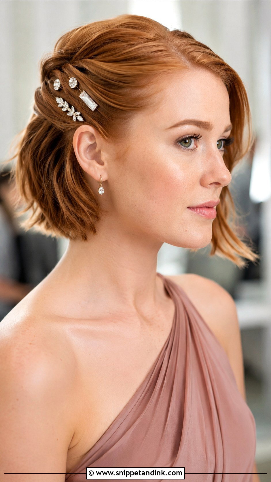 Pinned Back Bob With Accessories - Snippet and Ink - 20 Short Hair Maid of Honor Hairstyles