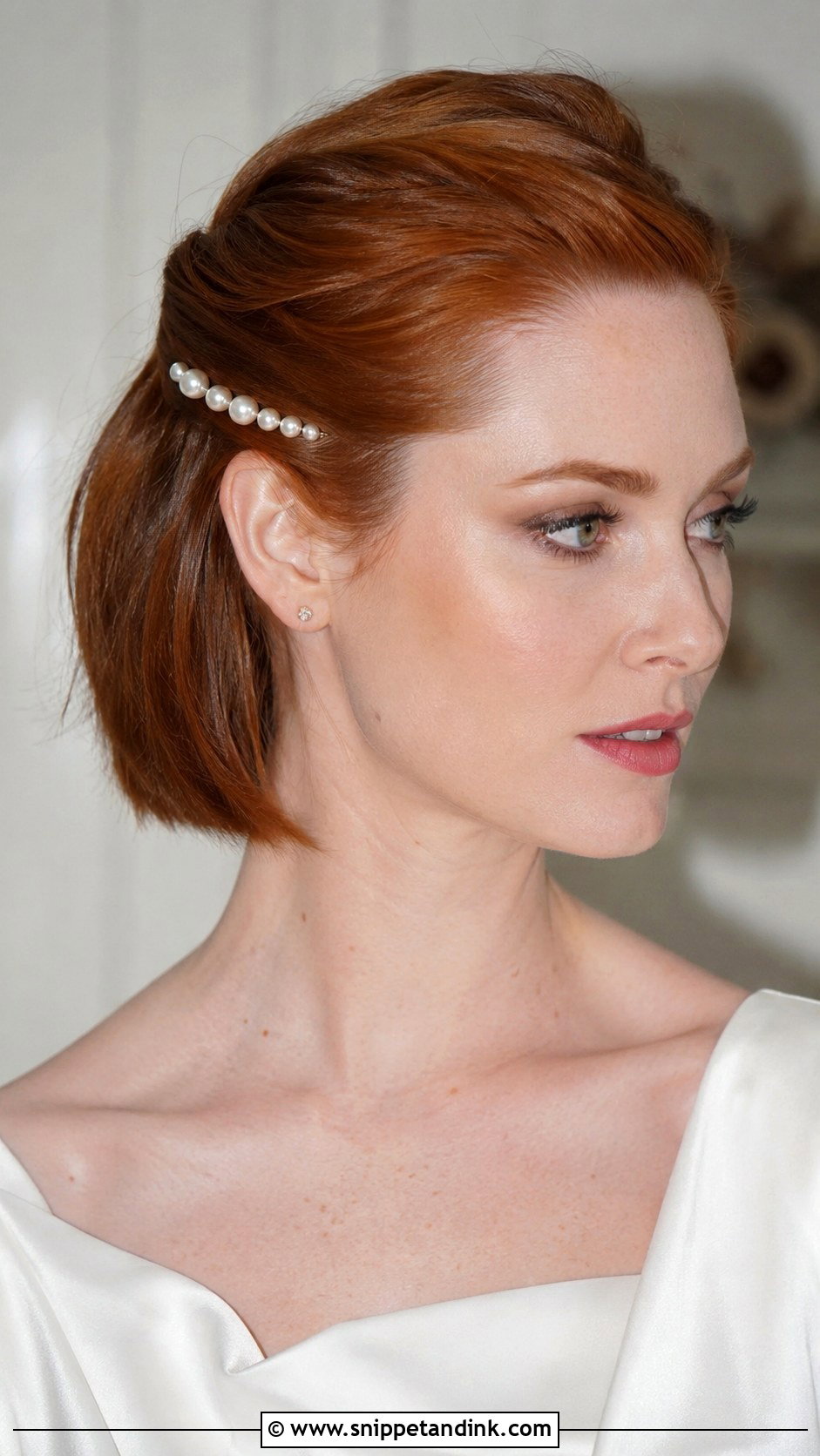Pinned Back Bob With Pearls - Snippet and Ink - 20 Bob Wedding Guest Hairstyles