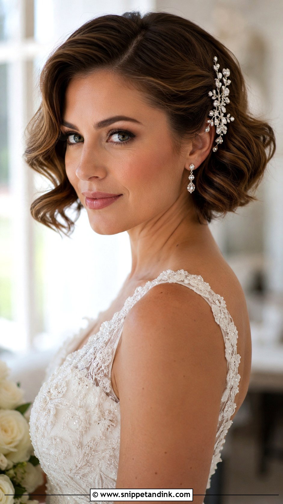Pinned Back Bob With Waves - Snippet and Ink - 25 Short Bridal Hair Shoulder Length Ideas