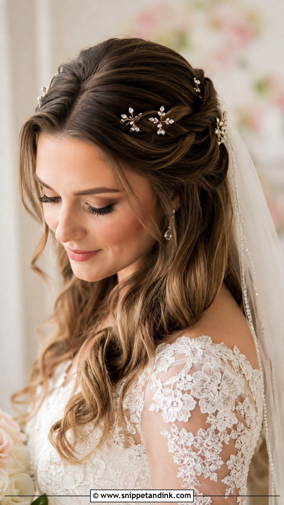 Pinned Back Bridal Hairstyle - Snippet and Ink - 25 Elegant Wedding Hair Ideas