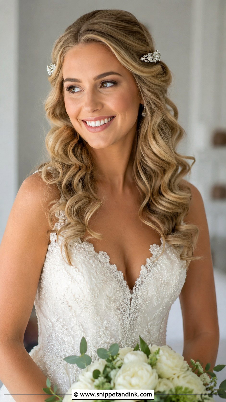 Pinned Back Curls Bridal Hairstyle - Snippet and Ink - 25 Bride Hairstyles for Long Hair