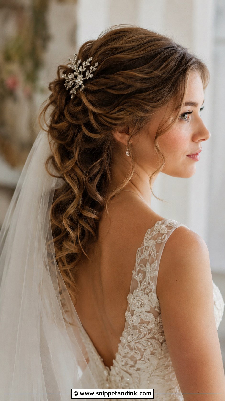 Pinned Back Curls With Accessory - Snippet and Ink - 25 Bridal Hair Ideas