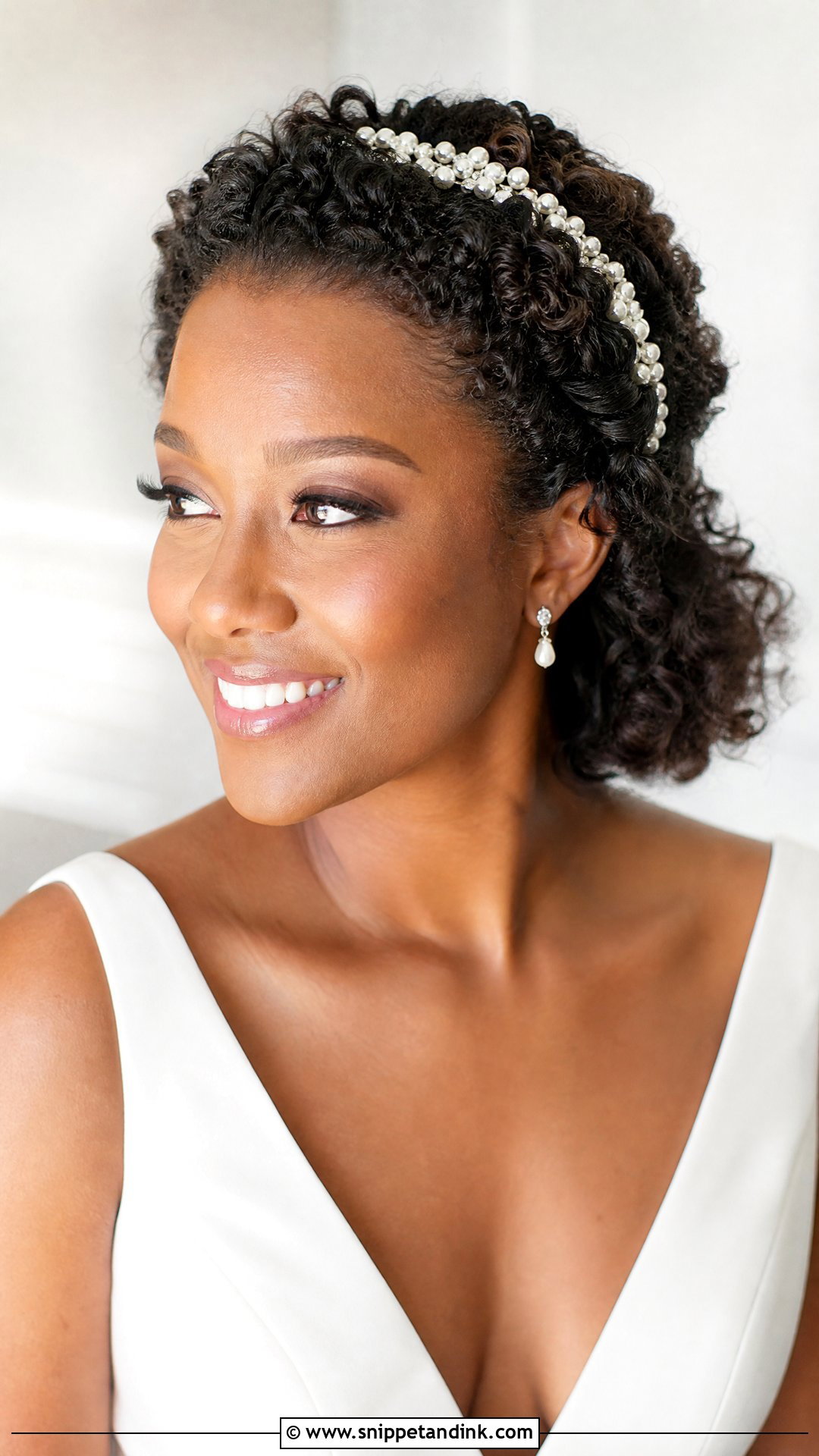 Pinned Back Curls With Pearl Headband - Snippet and Ink - 20 Natural Hair Styles for Brides