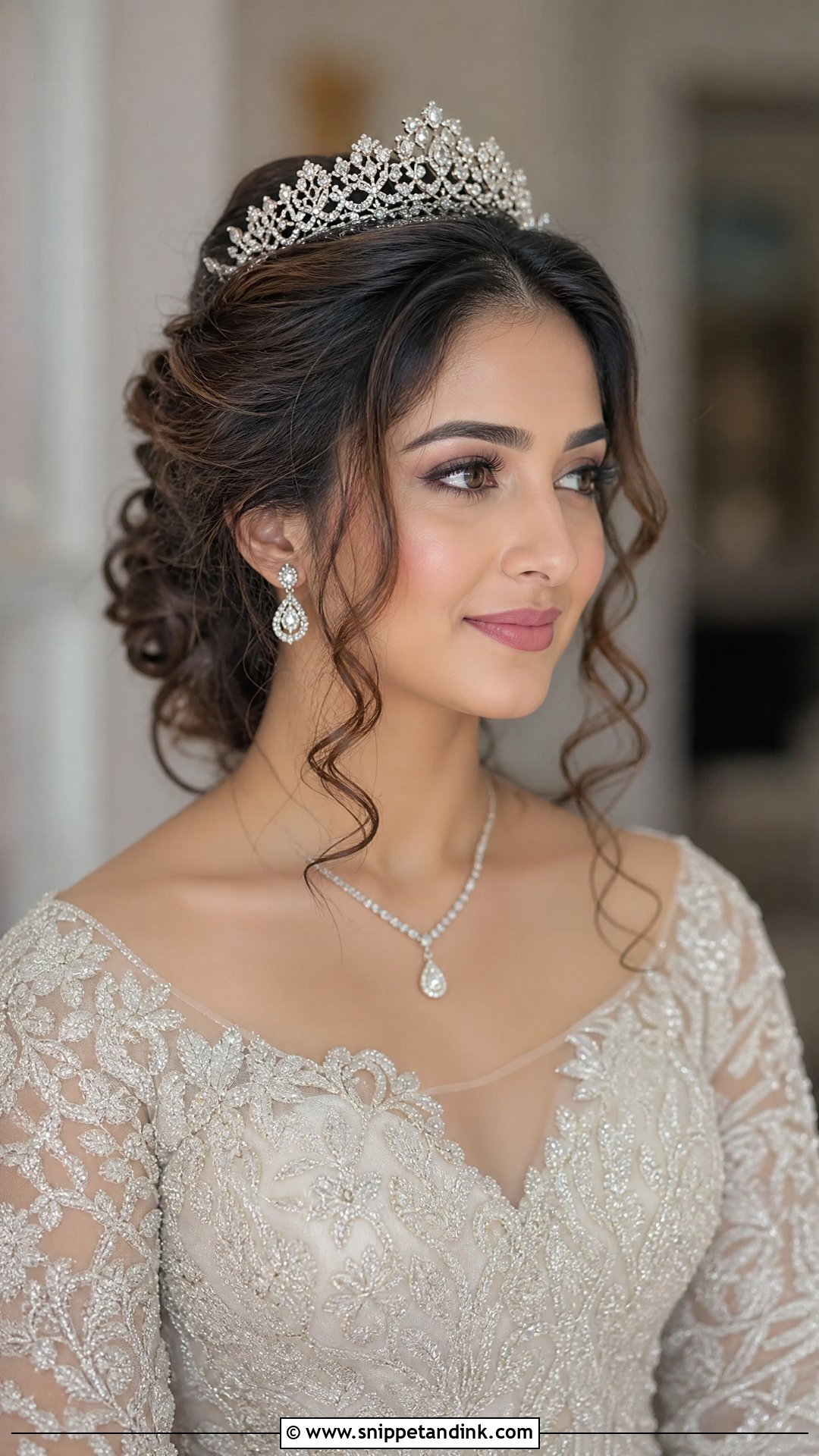 Pinned Back Curls With Tiara - Snippet and Ink - 30 Engagement Hairstyles Front Look