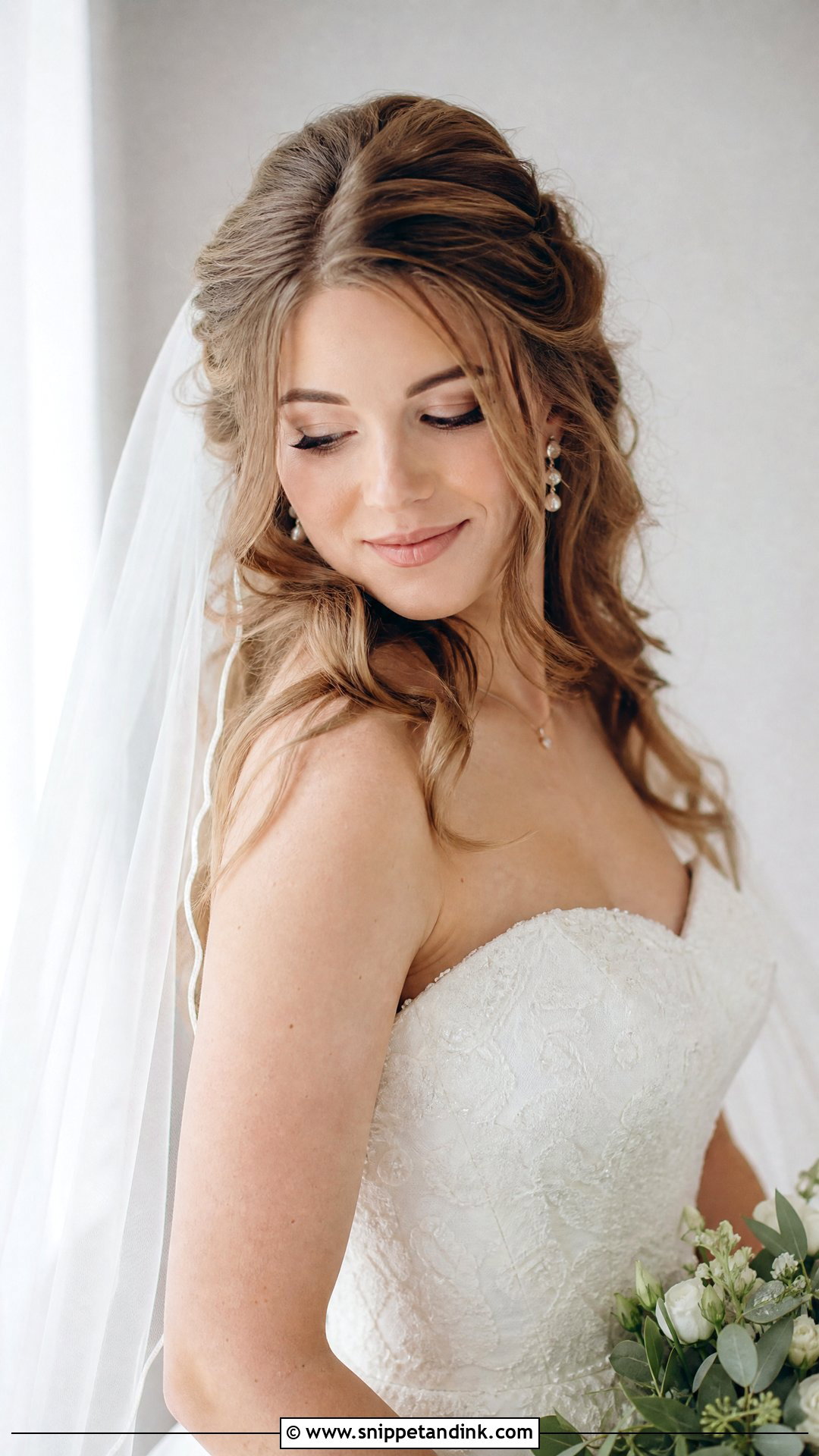 Pinned Back Curls With Veil - Snippet and Ink - 20 Bridal Hairstyles Tutorial
