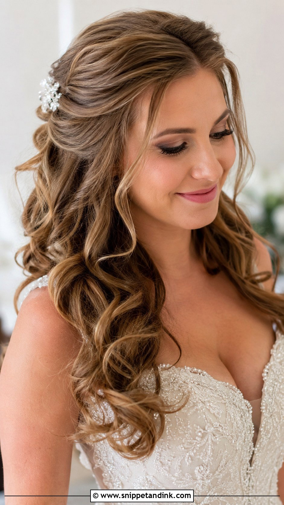 Pinned Back Front With Cascading Curls - Snippet and Ink - 20 Bride Front Hairstyles