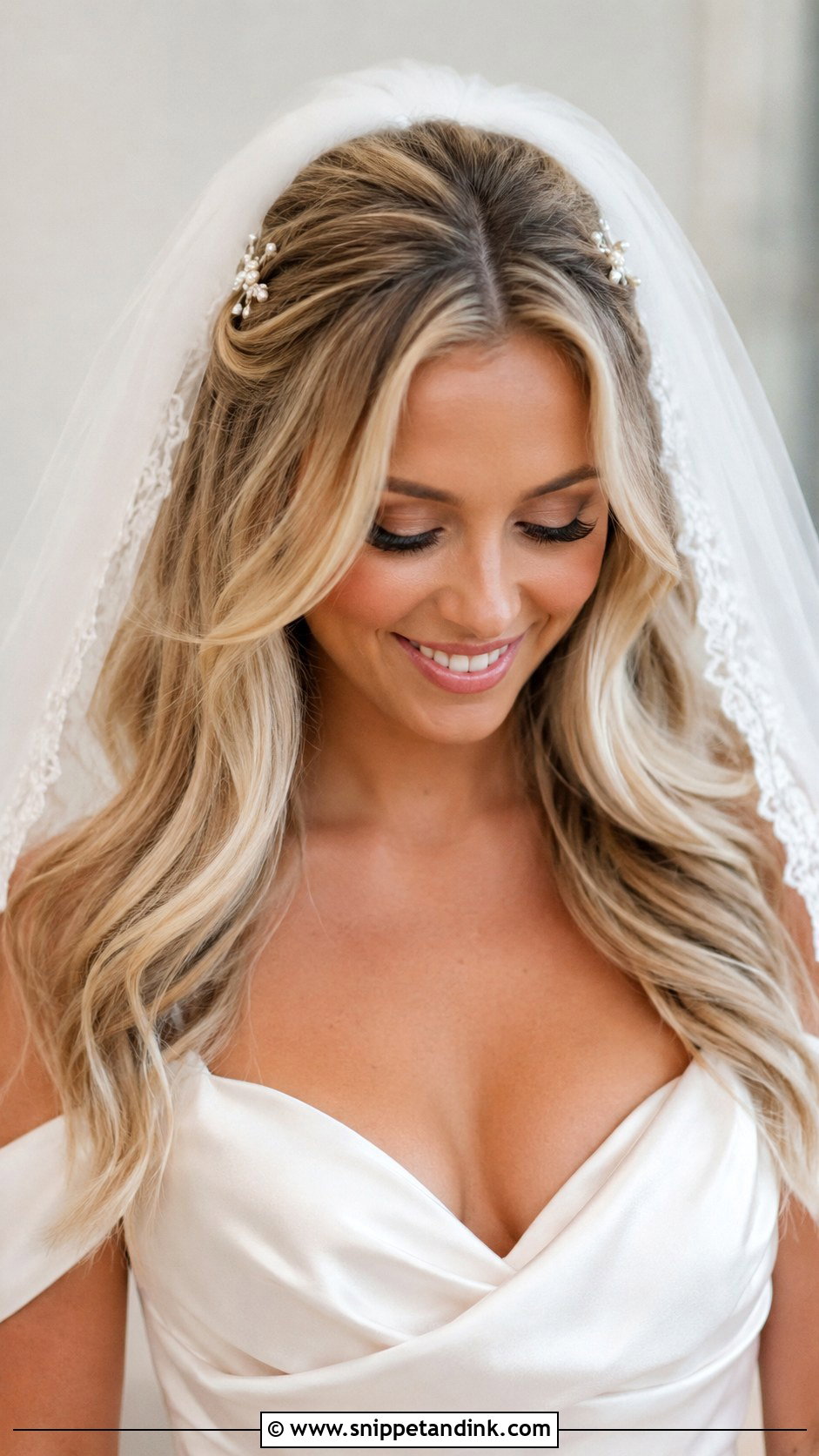 Pinned Back Front with Cathedral Veil - Snippet and Ink - 25 Cathedral Veil with Hair Down Ideas