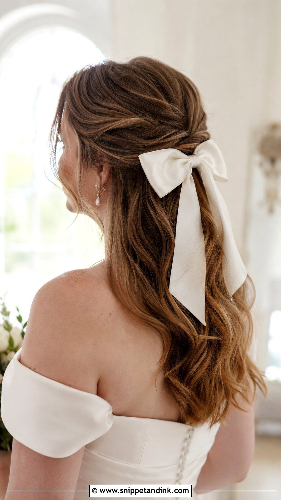 Pinned Back Half Up With Bow - Snippet and Ink - 20 Bridal Hair Short Length Ideas