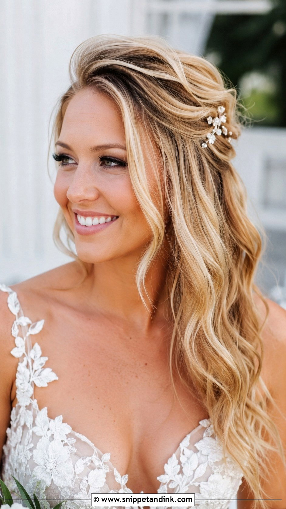 Pinned Back Half Updo - Snippet and Ink - 25 Bridal Hairstyles for Round Face