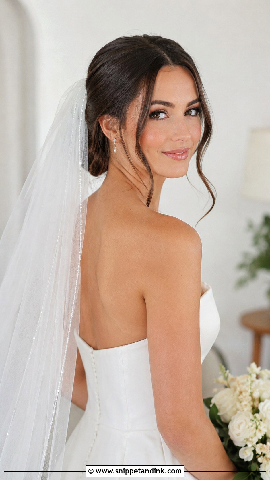 Pinned Back Lob With Veil - Snippet and Ink - 20 Lob Wedding Hair Ideas