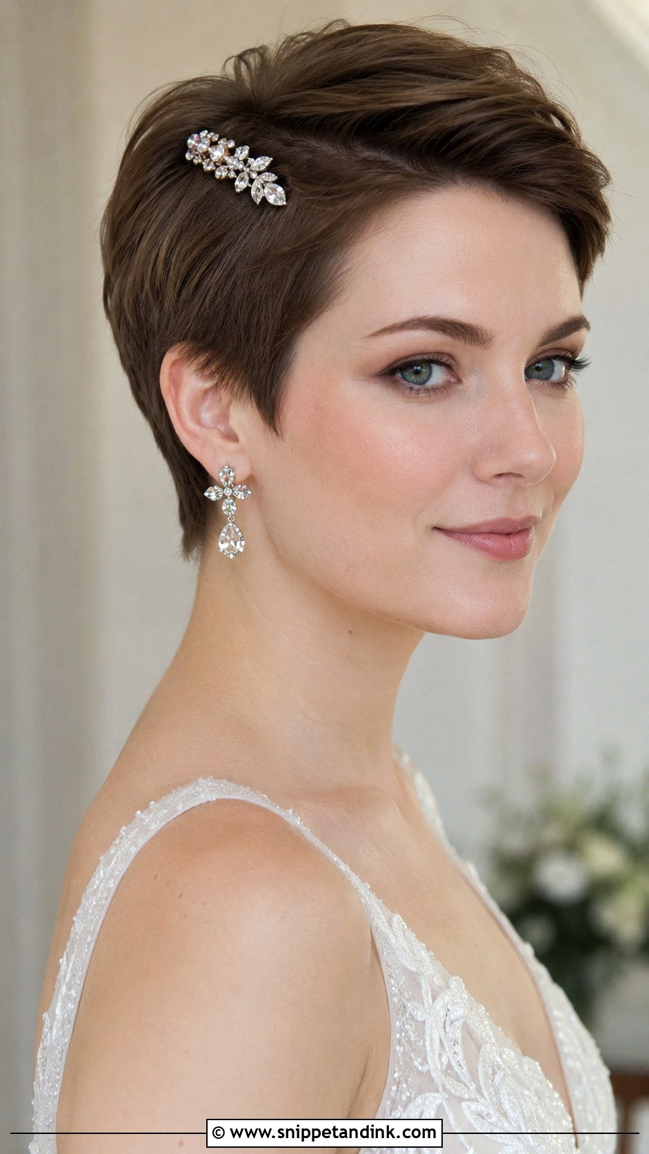Pinned Back Pixie Cut - Snippet and Ink - 20 Easy Short Hair Updo Wedding Ideas