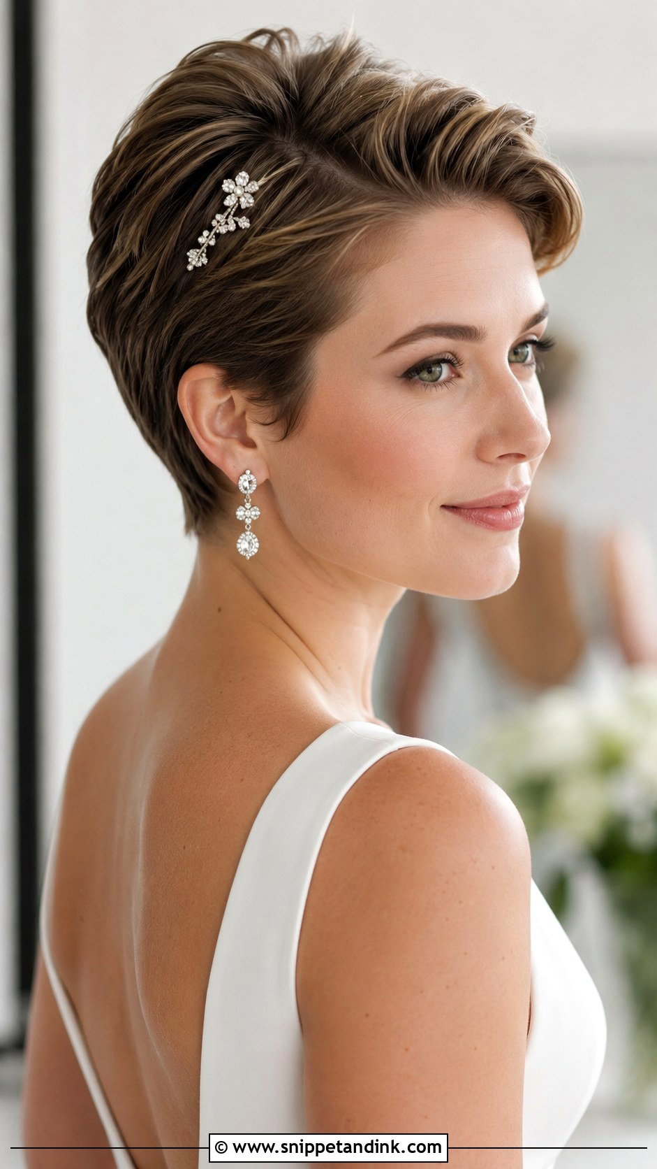 Pinned Back Pixie Wedding Hairstyle - Snippet and Ink - 35 Wedding Hairstyle Ideas