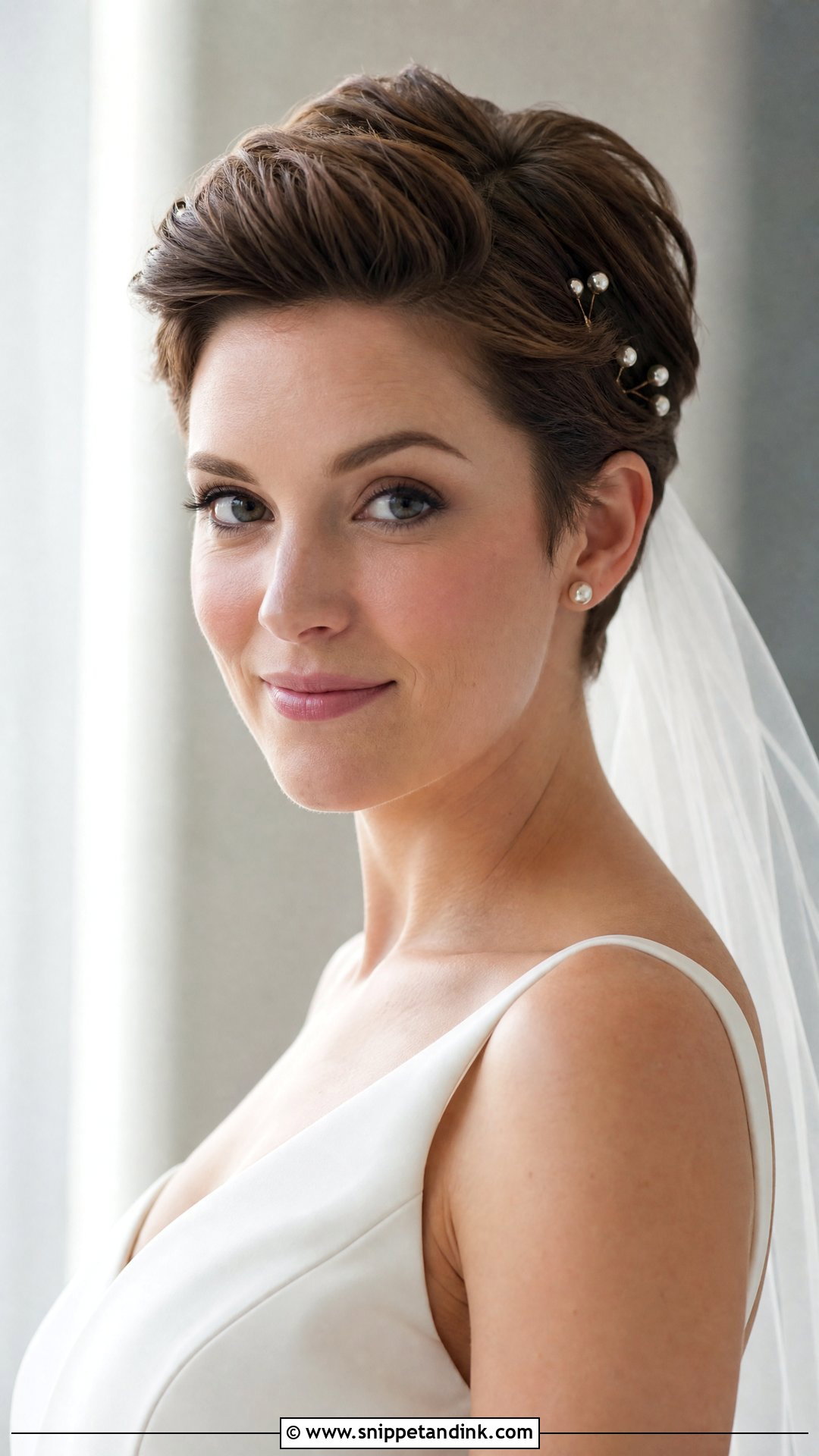 Pinned Back Pixie With Pearls - Snippet and Ink - 20 Wedding Hair Short Length Ideas