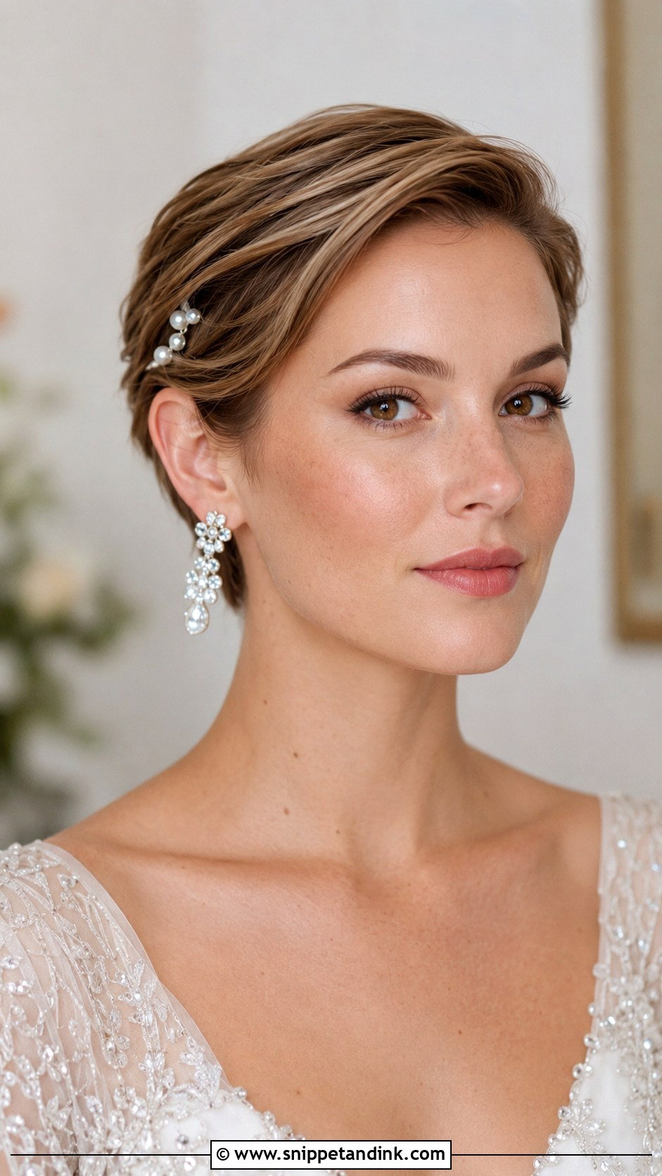 Pinned Back Pixie with Pearls - Snippet and Ink - 25 Wedding Hair for Short Hair Ideas