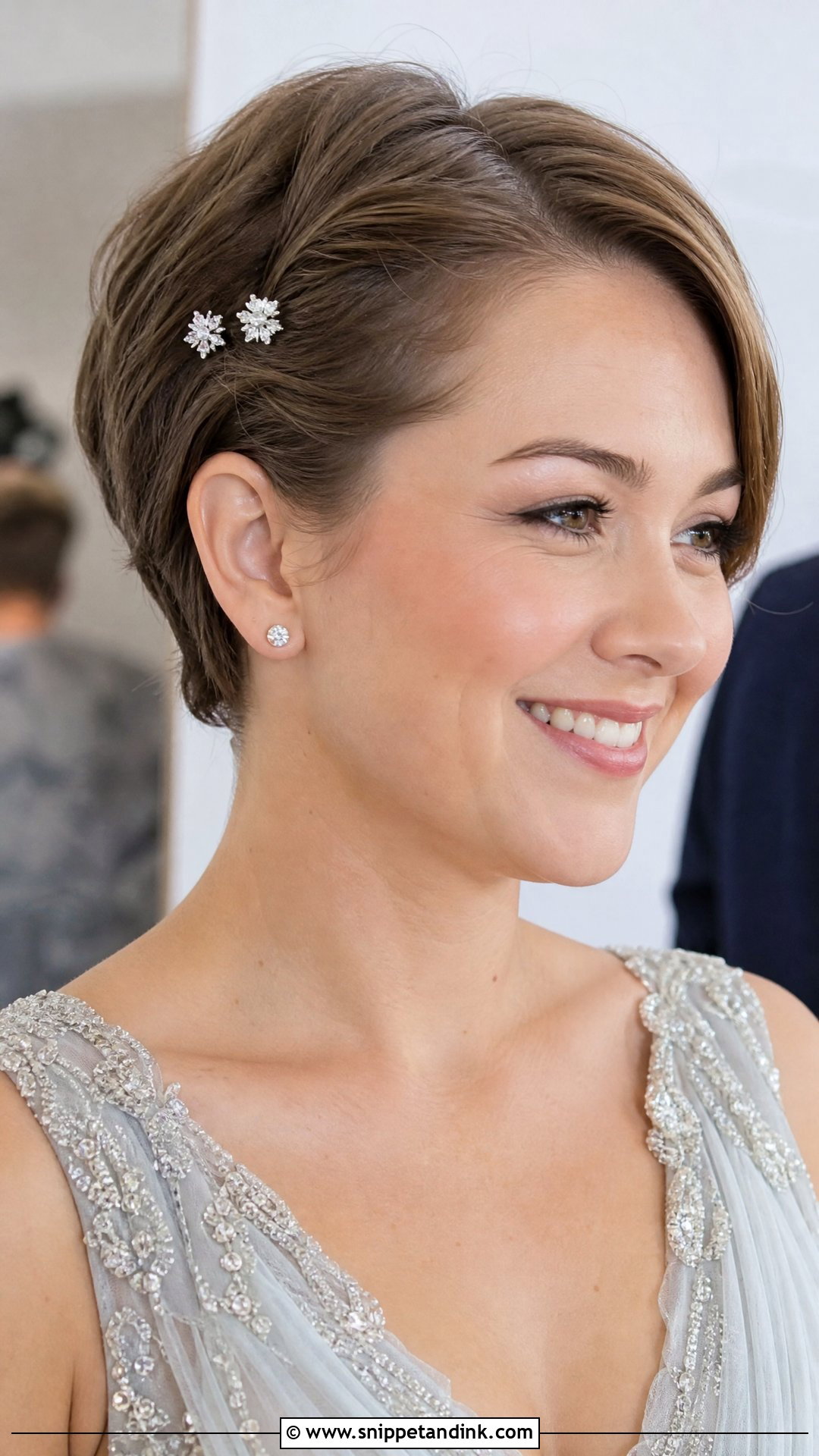 Pinned Back Pixie - Snippet and Ink - 20 Easy Wedding Guest Hairstyles Short Hair
