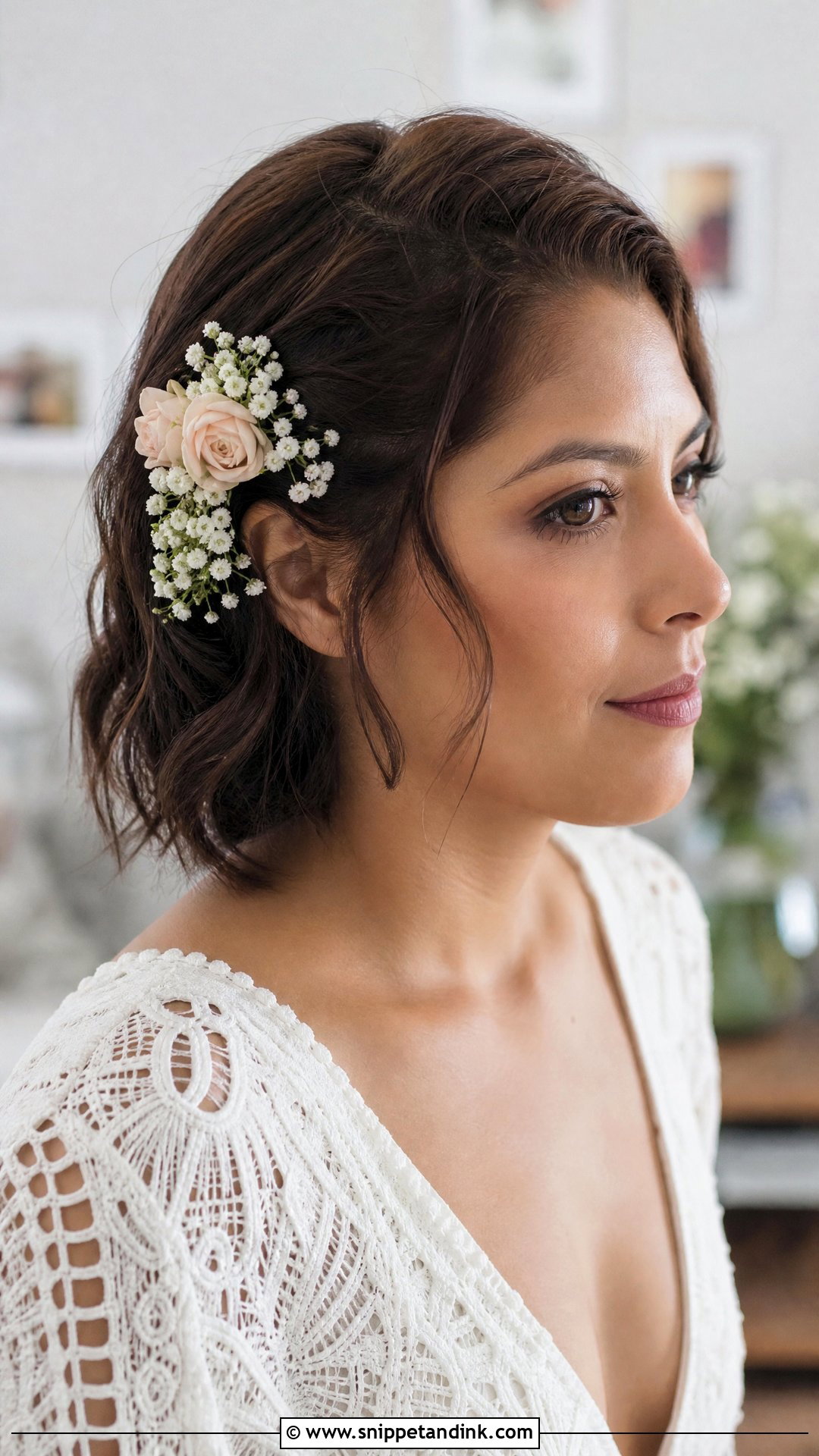 Pinned Back Short Hair With Flowers - Snippet and Ink - 20 Wedding Hairstyles for Bride Short Hair
