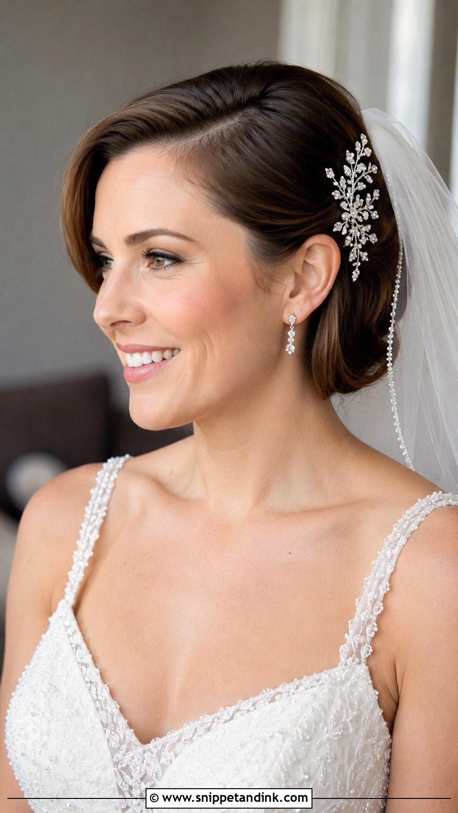 Pinned Back Short Wedding Hairstyle - Snippet and Ink - 25 Cute Wedding Hairstyles