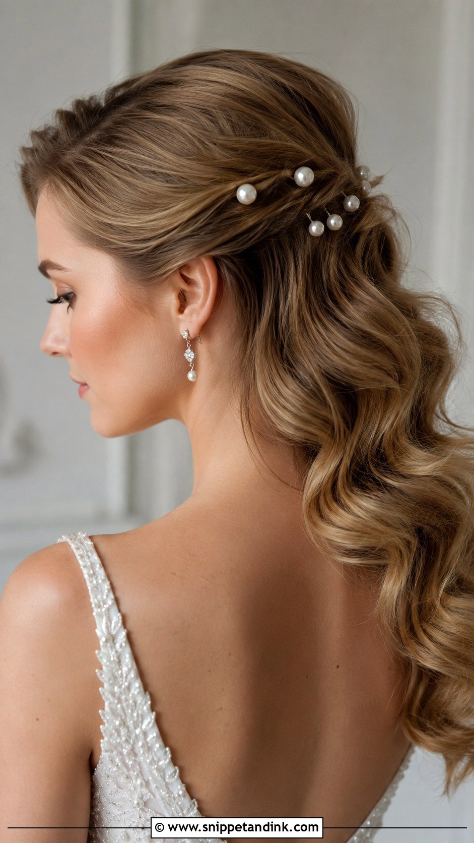 Pinned Back Soft Waves With Pearls - Snippet and Ink - 25 Christian Bridal Hairstyle Ideas