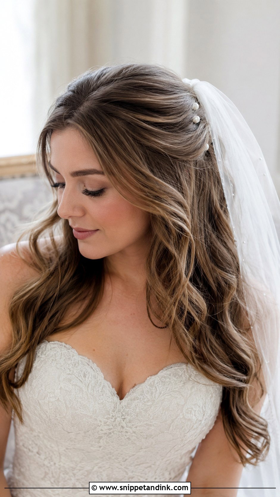 Pinned Back Veil Hairstyle - Snippet and Ink - 20 Bridal Long Hairstyles