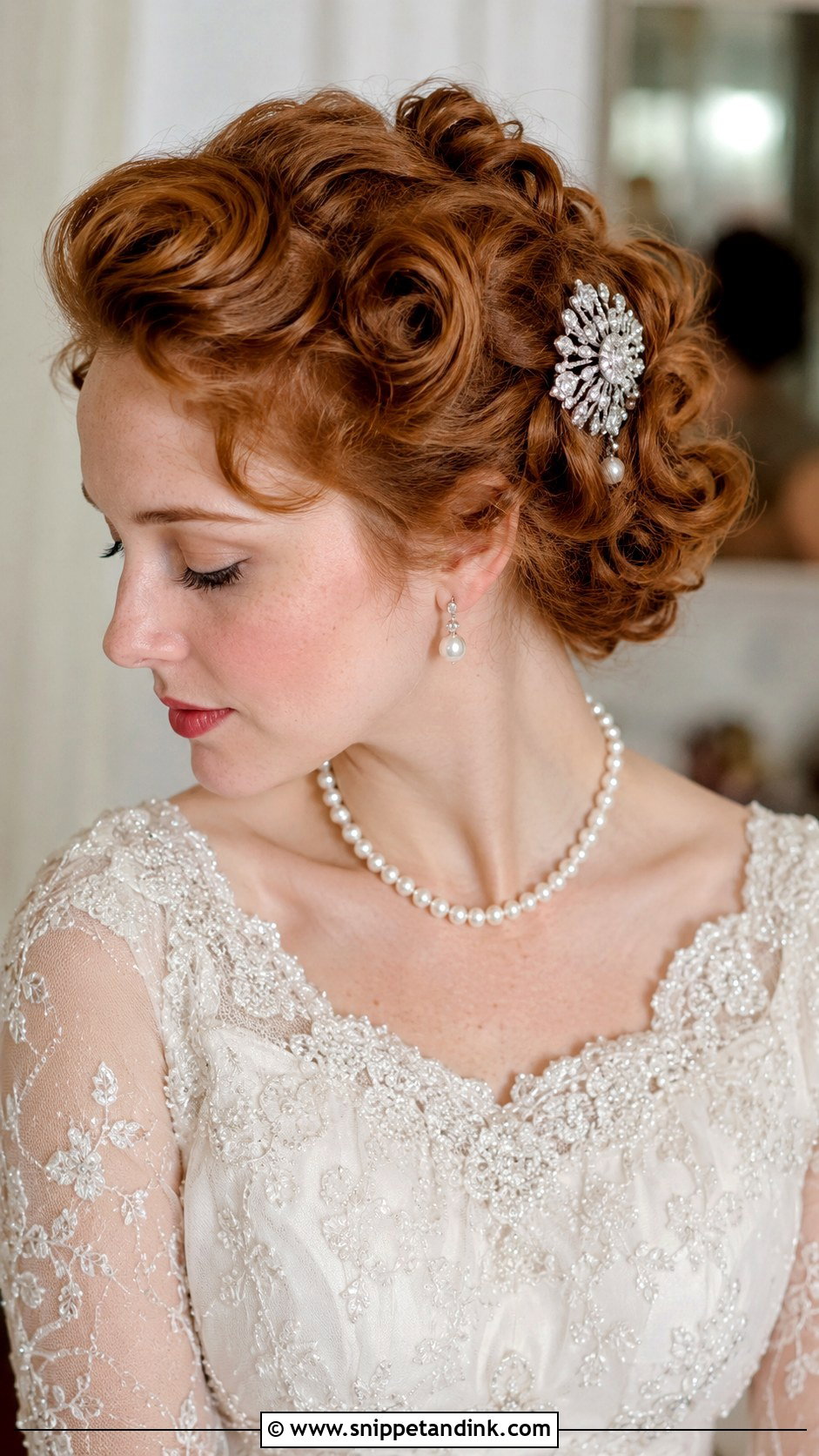 Pinned Back Vintage Curls - Snippet and Ink - 25 Shoulder Length Bridal Hair Ideas