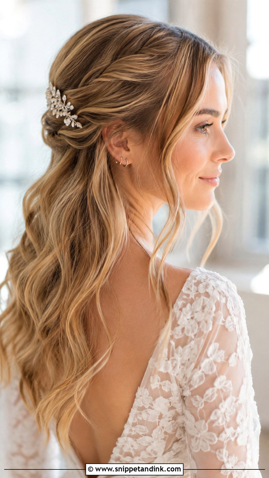 Pinned Back Waves - Snippet and Ink - 20 Wedding Party Hairstyles for Long Hair