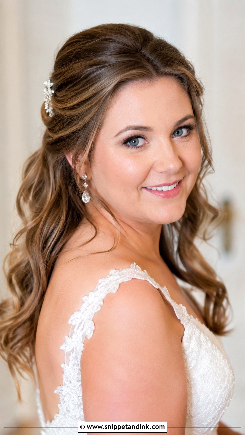 Pinned Back Waves Bridal Hair for Round Face - Snippet and Ink - 25 Wedding Hair for Round Face Ideas