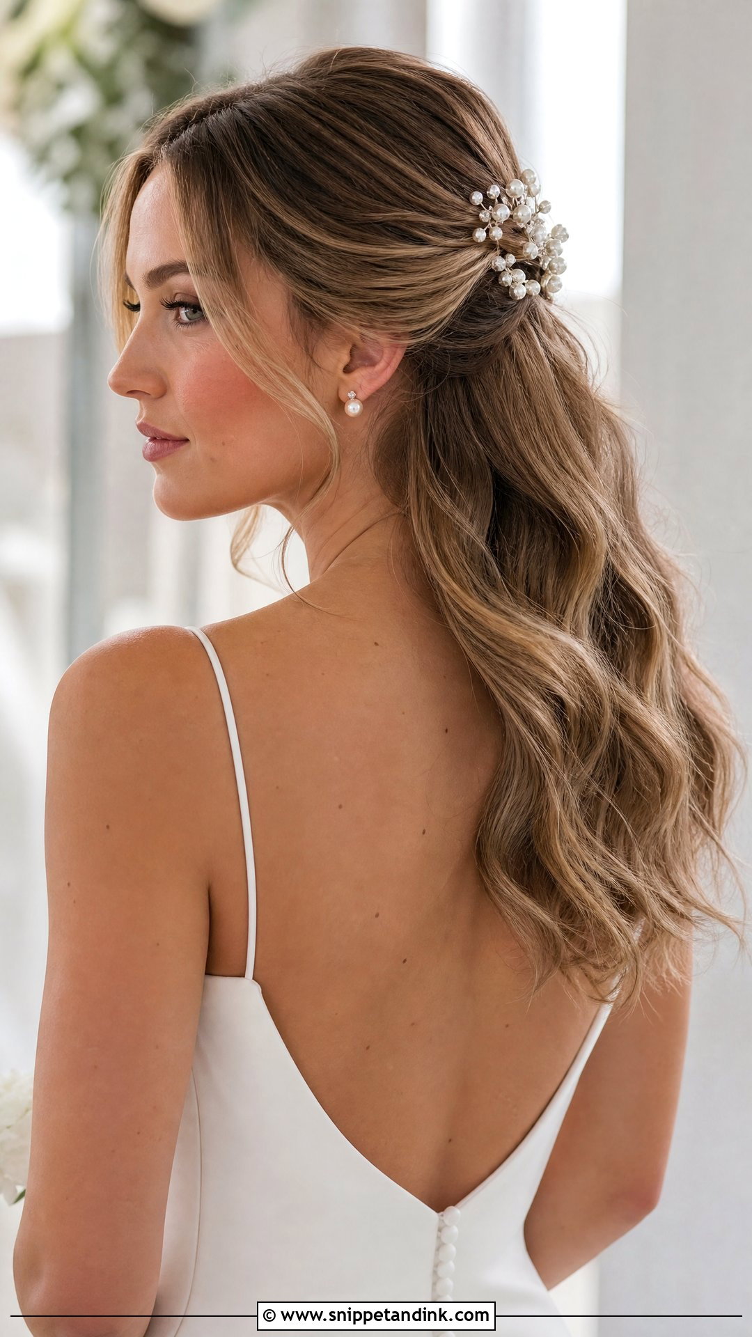 Pinned Back Waves Wedding Hairstyle - Snippet and Ink - 20 Mid Length Hair Wedding Styles