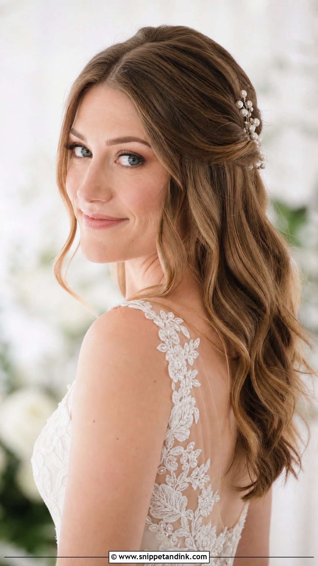 Pinned Back Waves Wedding Hairstyle - Snippet and Ink - 20 Shoulder Length Bridal Hairstyles