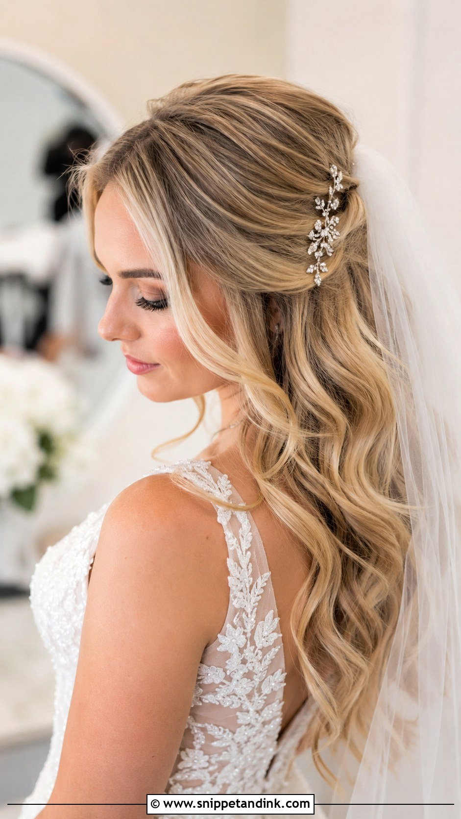 Pinned Back Waves Wedding Hairstyle - Snippet and Ink - 25 Elegant Wedding Hairstyles for Long Hair