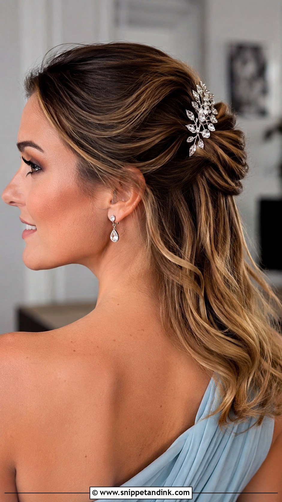 Pinned Back Waves With Accessory - Snippet and Ink - 25 Easy Medium Wedding Guest Hairstyles