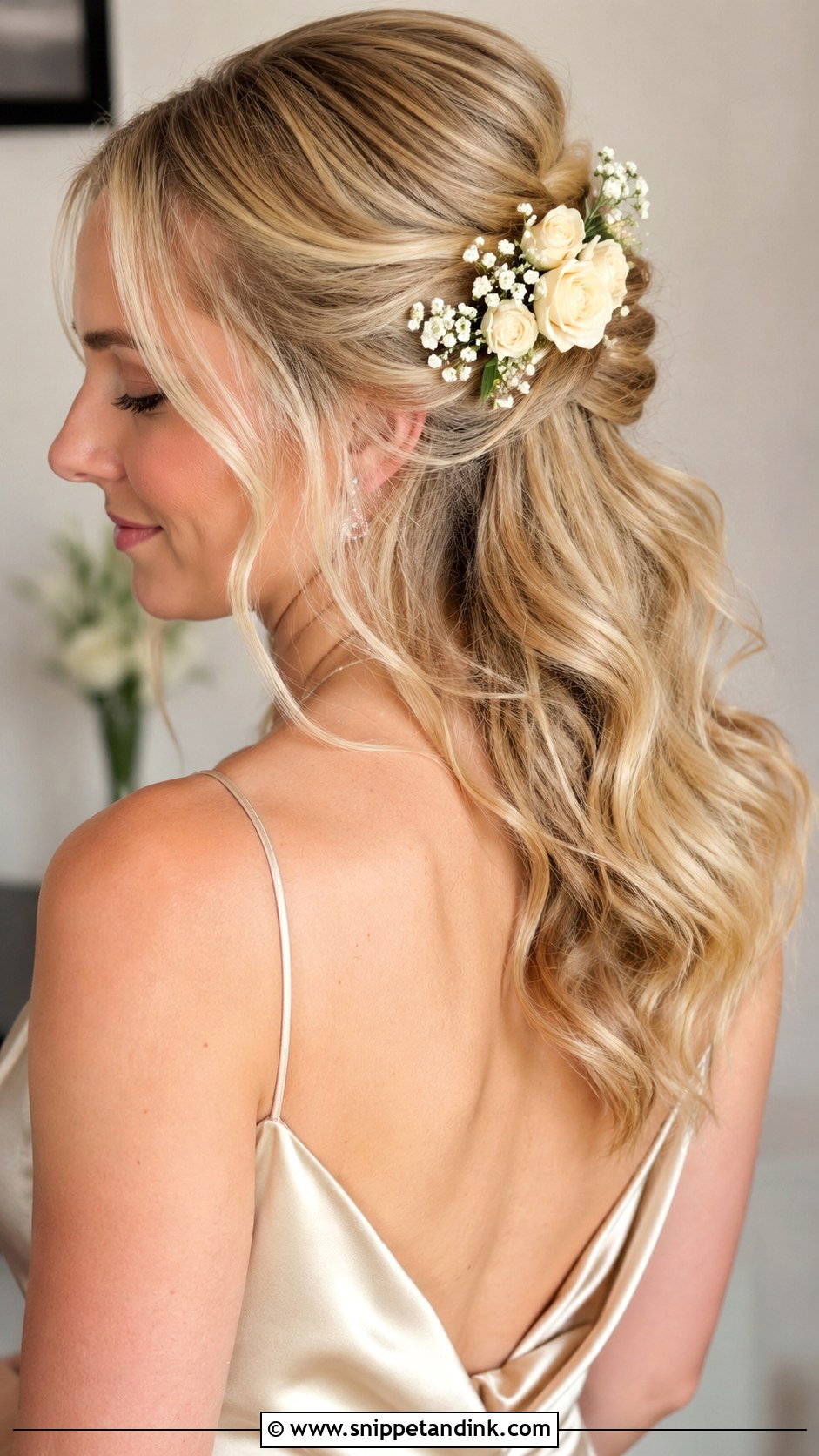 Pinned Back Waves With Floral Comb - Snippet and Ink - 25 Bridal Hair with Flowers
