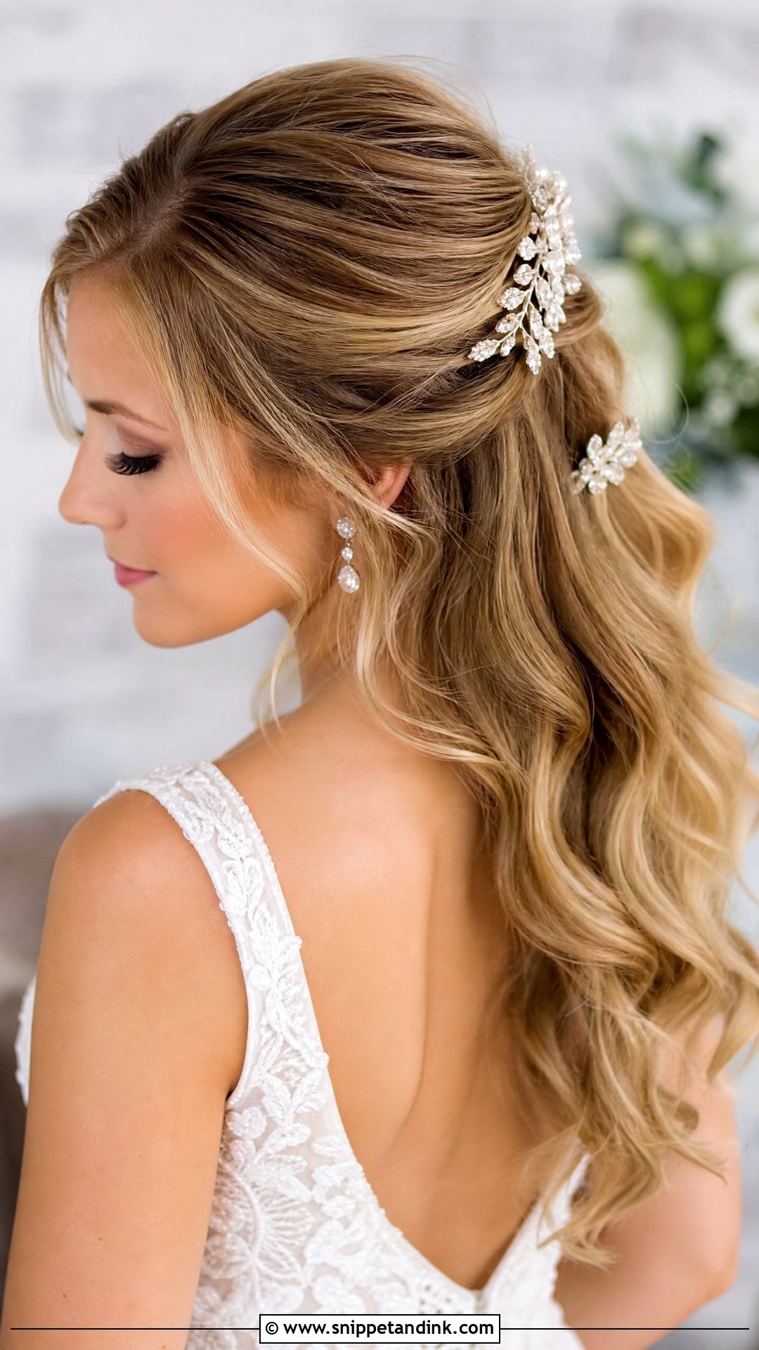 Pinned Back Waves With Hair Accessories - Snippet and Ink - 25 2025 Bridal Hair Ideas