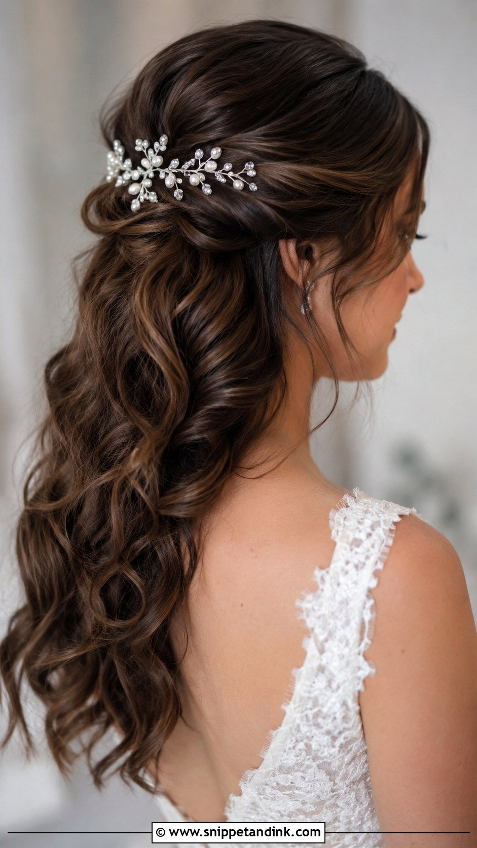 Pinned Back Waves With Hair Accessory - Snippet and Ink - 25 Hair Styles for Wedding Bride