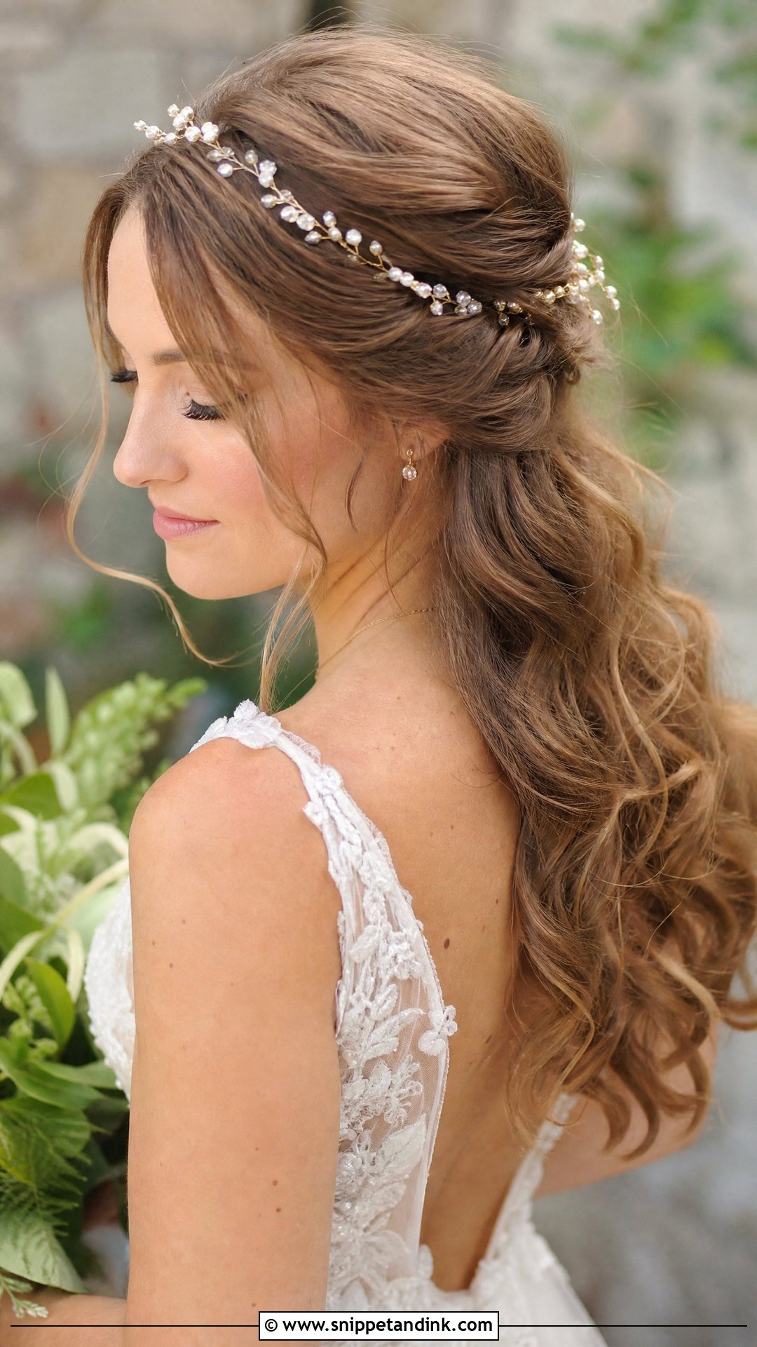 Pinned Back Waves With Hair Vine - Snippet and Ink - 20 Wedding Guest Long Hairstyles