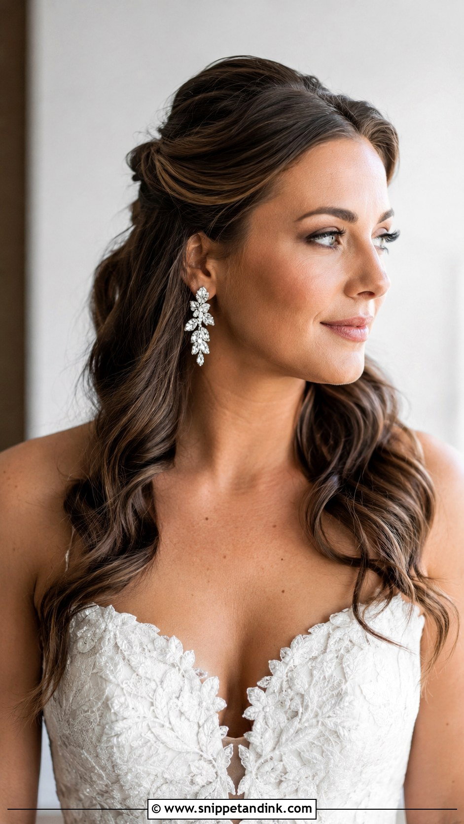 Pinned Back Waves With Statement Earrings - Snippet and Ink - 20 Short Hair Waves Wedding