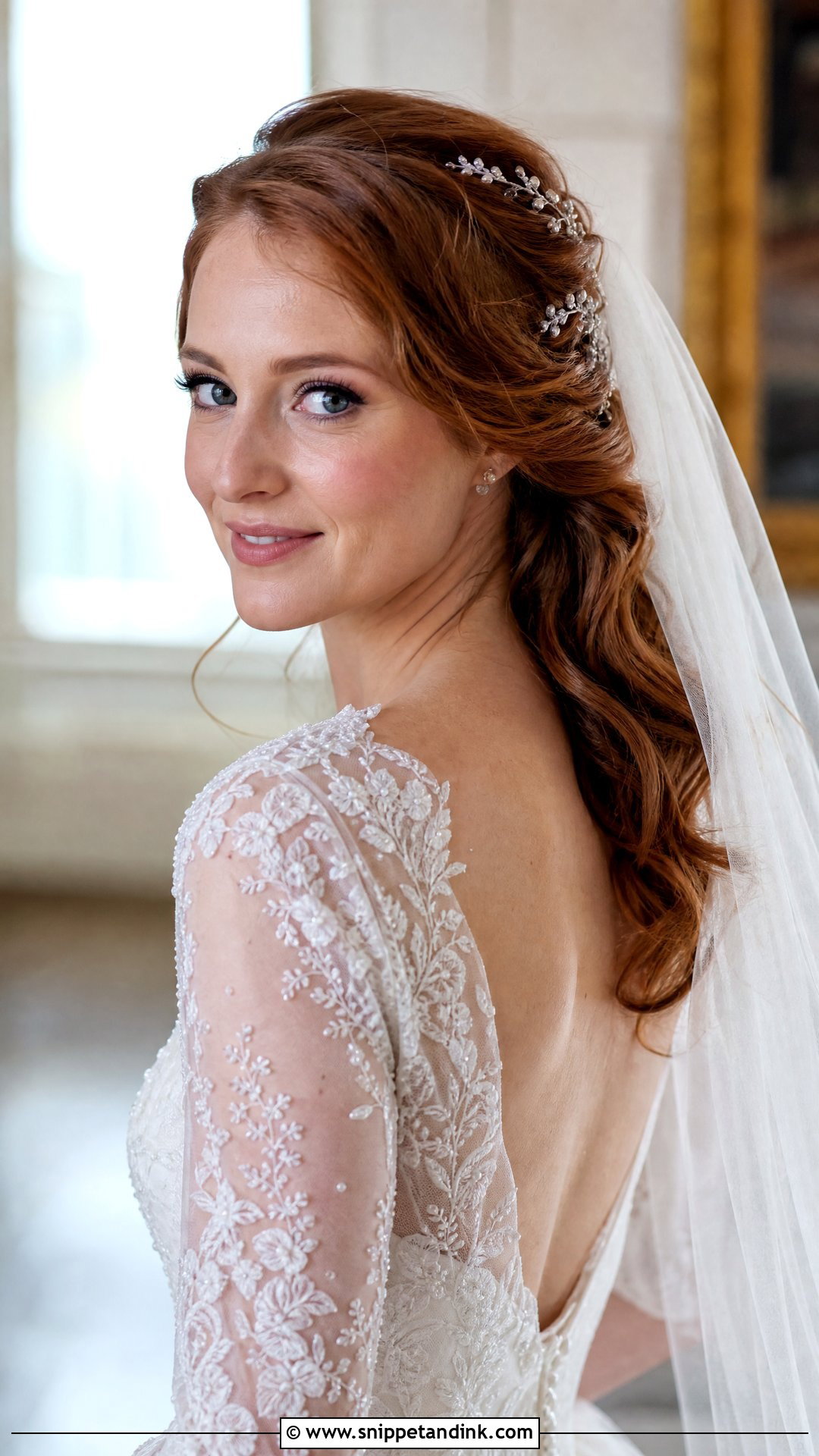 Pinned Back Waves With Veil - Snippet and Ink - 20 Hair with Veil Ideas