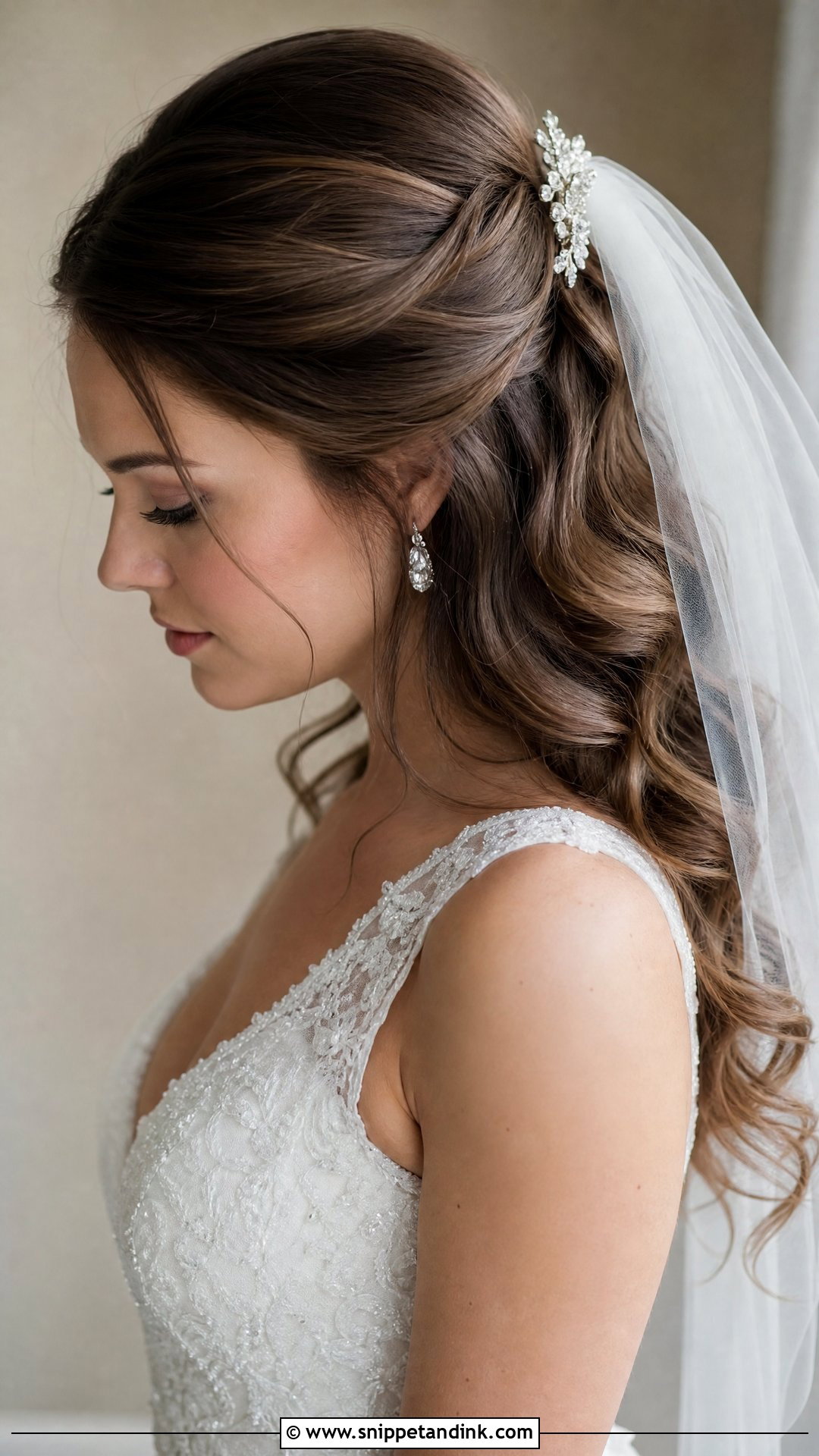 Pinned Back Waves With Veil - Snippet and Ink - 20 Wedding Hairstyles for Mid Length Hair