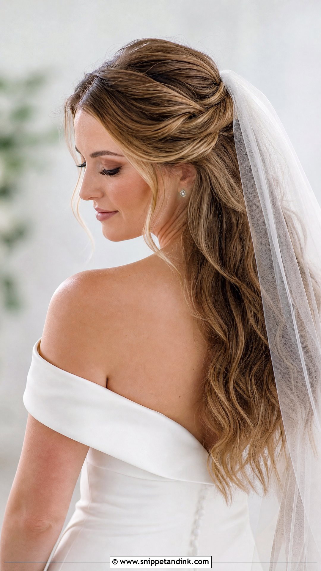 Pinned Back Waves With Veil - Snippet and Ink - 25 Long Hair Bridal Hairstyles