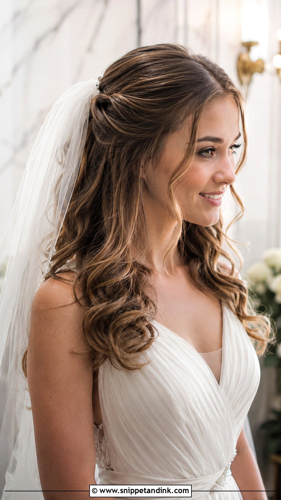 Pinned Back Waves With Veil - Snippet and Ink - 20 Brides Hairstyles with Veil
