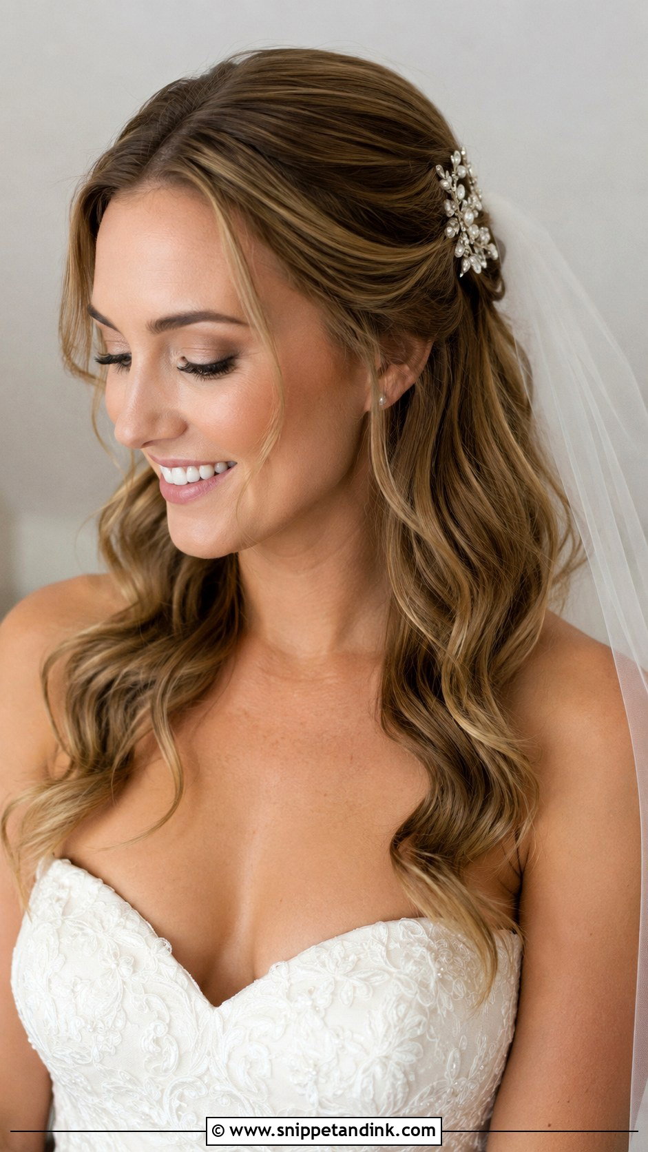 Pinned Back Waves for Strapless Dress - Snippet and Ink - 25 Wedding Hairstyles for Strapless Dress