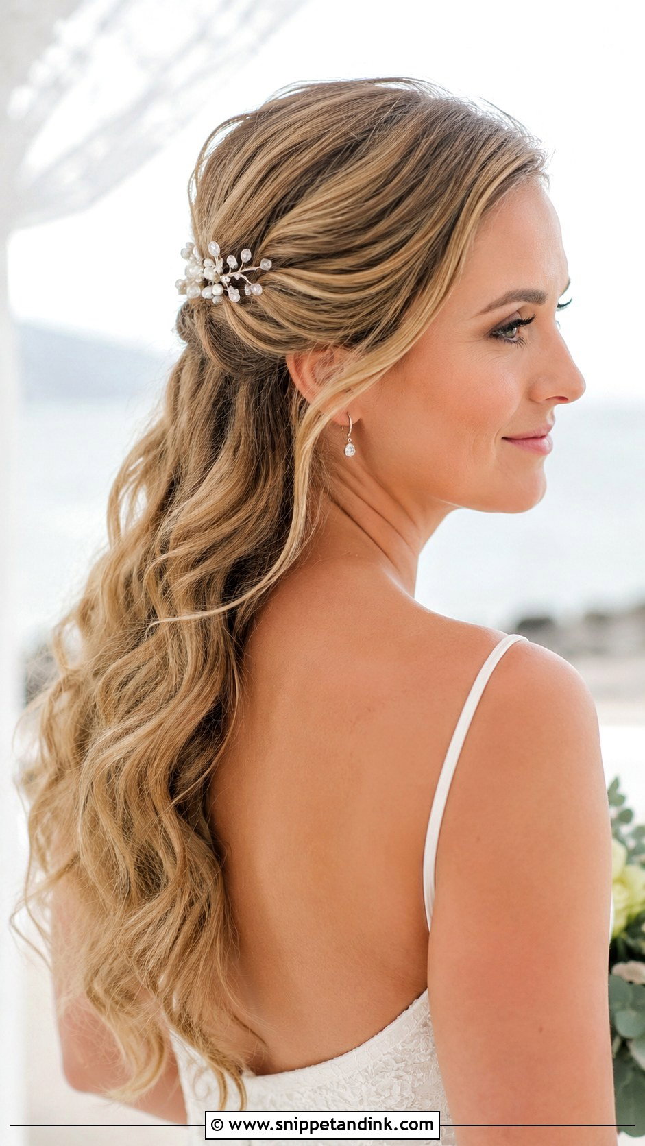 Pinned Back Wavy Wedding Hair - Snippet and Ink - 30 Bridal Hair Inspiration Ideas